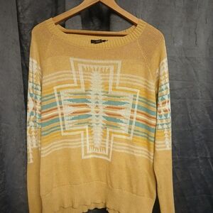 Pendleton Women's Geometric Knit Sweater - Mustard and Aqua